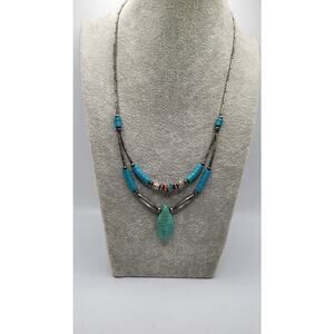 Vintage Dyed Howlite Split Double Strand Necklace Pendant